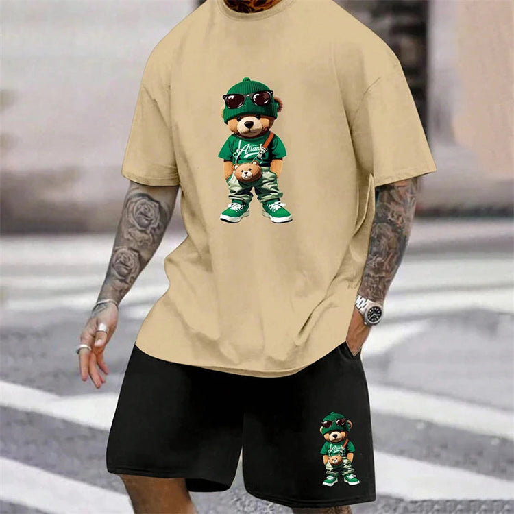 2024 Fun Bear Harajuku T-shirt da uomo estiva allentata quotidiana coppia vestito da strada all'aperto pantaloncini a maniche corte due pezzi abito estivo da uomo platinumshop