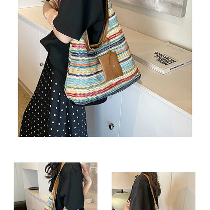 Hand-Woven Large Capacity Tote Bag for Women, Fashionable Commuter Bag, INS Style, Beach Bag for Daily Travel