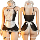 Erotic Open Bras Maid Baby Dolls Dress With Exposed Breast Sexy Crotchless Lingerie Sets Women Fishnet Hollow Full Bodystockings