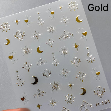 Punk Glitter Powder Blue Pink Star Charm Laser Silver Gold Starlight Rhinestones Moon DIY Nail Art Stickers Manicure Tool Decals