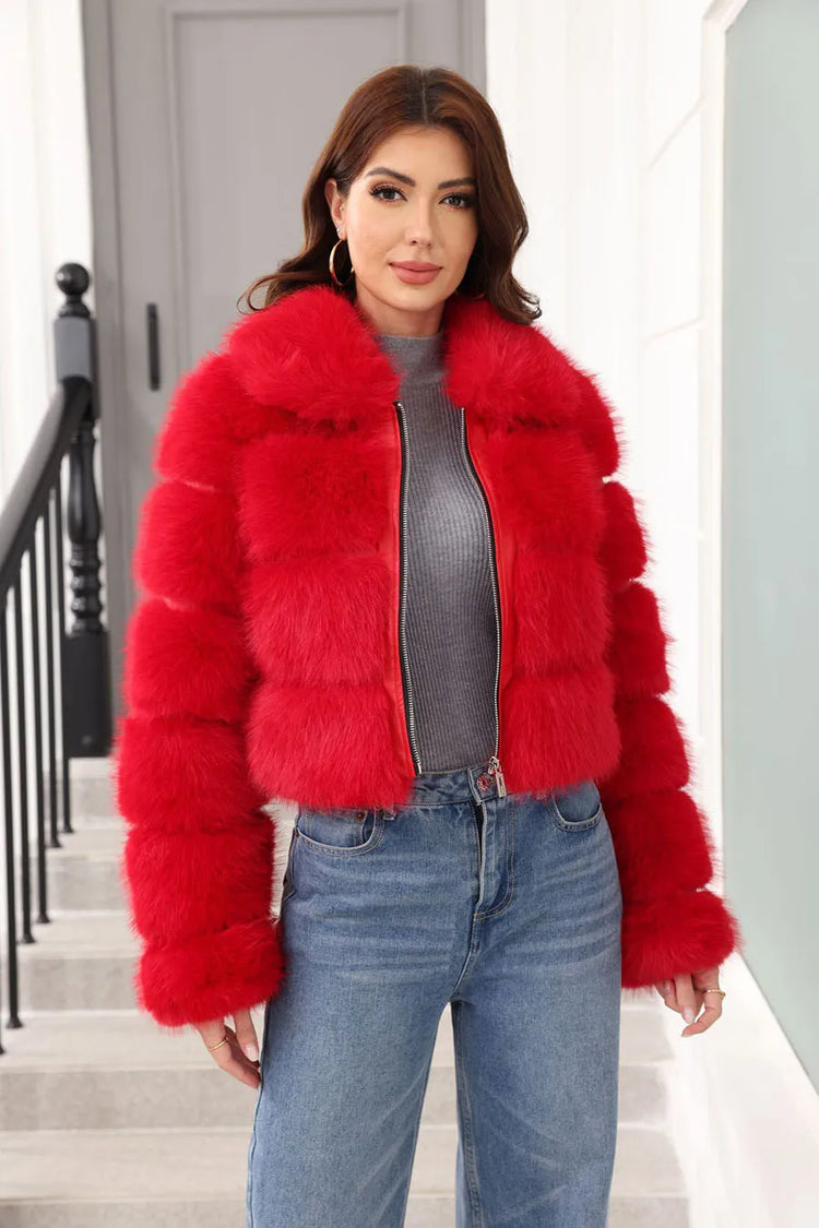 ZADORIN 2025 Chic Winter Fur Coats Woman Spliced Cropped Fluffy Faux Fur Jacket Woman Lapel Zipper Fox Fur Faux Coat Y2K Clothes