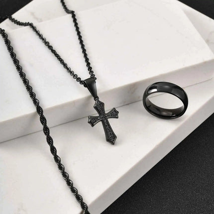 Set di Gioielli Hip Hop da Uomo 3 Pezzi, Ciondolo a Croce in Acciaio Inossidabile, Bracciale con Catena a Corda Intrecciata, Set di Gioielli Regalo per Papà, Figlio, Marito platinumshop