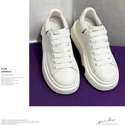 ZXRYXGS 2025 Spring Genuine Leather  Breathable Comfortable Shoes Woman New Thick Sole Wedges Increase Casual Sneakers White