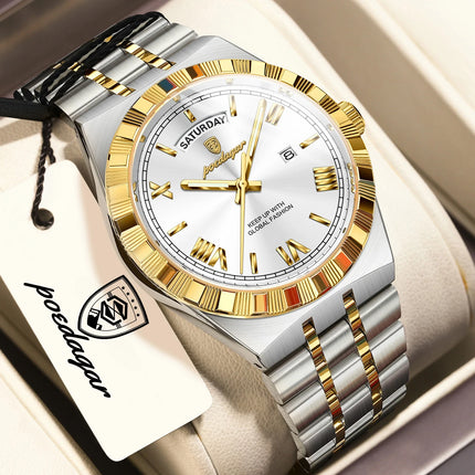 POEDAGAR Fashion Male Clock Luminous Waterproof Week Date Creative Men Watch Stainless Steel Quartz Business Men's Watches Reloj