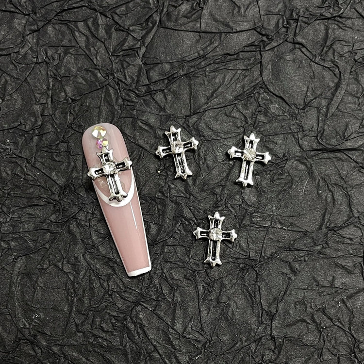 20PCS Alloy Dark Gothic Style Cross Skull Nail Art Decoration Punk Spider Web Coffin Nail Charm Accessories for DIY Crafts