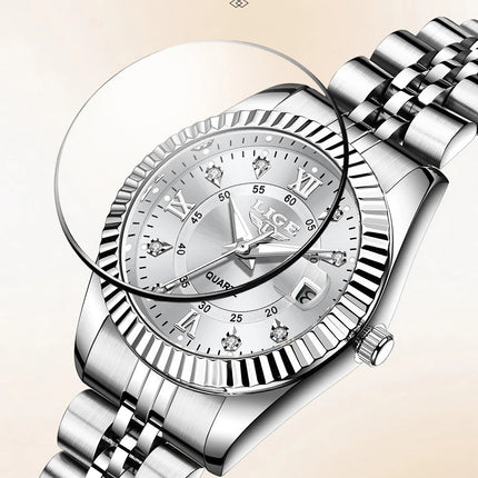 Orologio da Polso LIGE di Lusso con Strass per Donna, Cinturino in Acciaio Inossidabile, Movimento al Quarzo, Regalo, Reloj Mujer platinumshop
