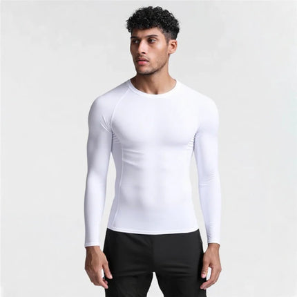 Men's Long Sleeved Sports T-Shirt With High Elasticity And Quick Drying Solid Color Long Sleeves for Autumn Winter PlatiNum