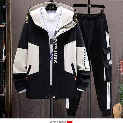 Autumn Casual Men Sets Two Pieces Fashion Korean Trend Hooded Jacket + Pants Spring Baseball Uniform Suit Man Outfit