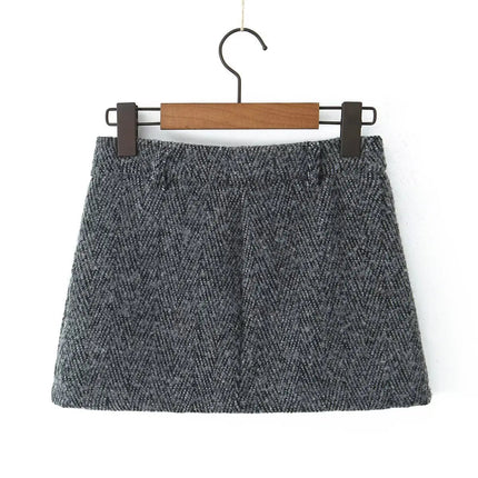 YENKYE 2025 Women High Waist A-line Mini Woolen Skirt Office Autumn Winter Elegant Skirts PlatiNum