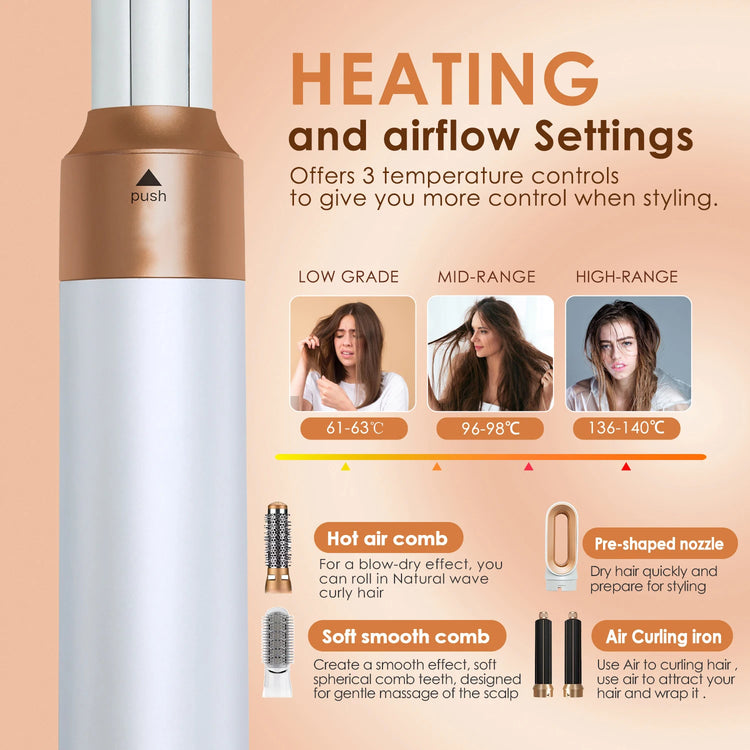 Multi Functional 5-In-1 Hot Air Comb Styling Set Including Dryer Straight Hair Brush Hair Dryer Automatic Curling Iron Gift