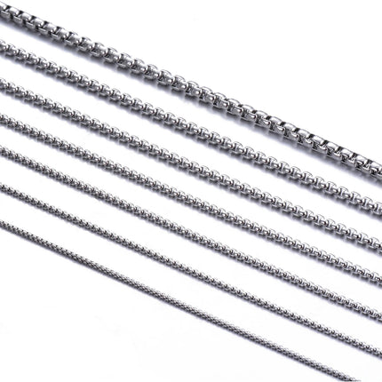 1Pc Stainless Steel Square Rolo Stainless Steel Chain Necklace Round Box Necklace Men Women Width 2mm-5mm PlatiNum