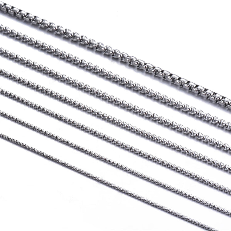 1Pc Stainless Steel Square Rolo Stainless Steel Chain Necklace Round Box Necklace Men Women Width 2mm-5mm PlatiNum
