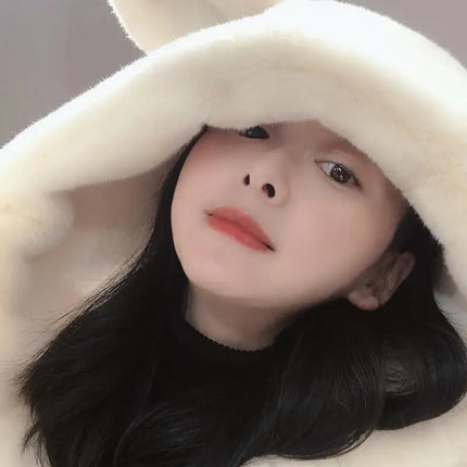 Cosy Loose Faux Fur Coat Womens Faux Fur Fuzzy Hooded Fluffy Ears Surcoat Overcoat Woman Winter Warm Outerwear Snowy Day Wrap