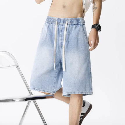 Pantaloncini di jeans casual da uomo elastico in vita dritto comodo azzurro morbido pantaloni corti larghi Bermuda larghi jeans maschili