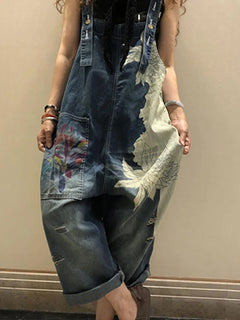AmaxluluE 2025 Females Fashion Overalls Ladies Summer Printed Denim Pantalons Vintage Casual Jeans Womens Loose Vintage Trousers