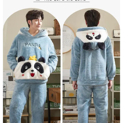Couples Pajamas Women Men Winter Thicken Pyjamas Sleepwear Cartoon Dinosaur Korean Lovers Homewear Soft Warm Hoodies Pijama