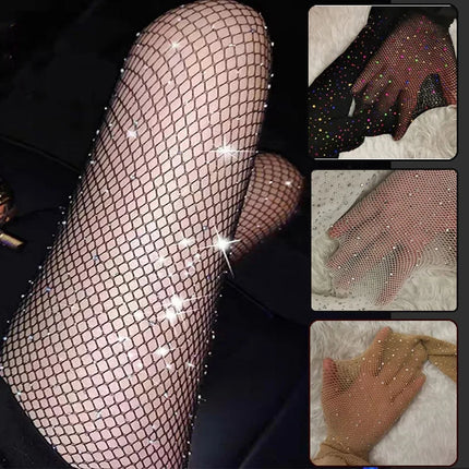 2024 estate a rete diamante collant per le donne moda sexy collant a rete lucida femminile sottile strass maglia calze di nylon collant
