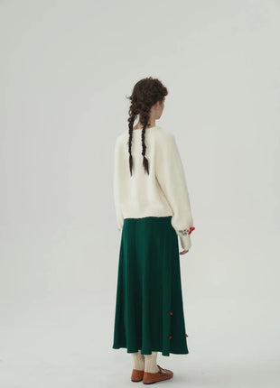 62-96cm Waist Fall Winter Long Skirts Women Elegant Handmade Embriodery Crochet Red Fruit Cashmere Wool Knitted Emerald Skirts PlatiNum