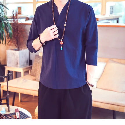 Kimono estivo stile giapponese manica corta uomo nuovo cotone a mezza manica lino traspirante abbigliamento uomo t-shirt giapponese Yukata top