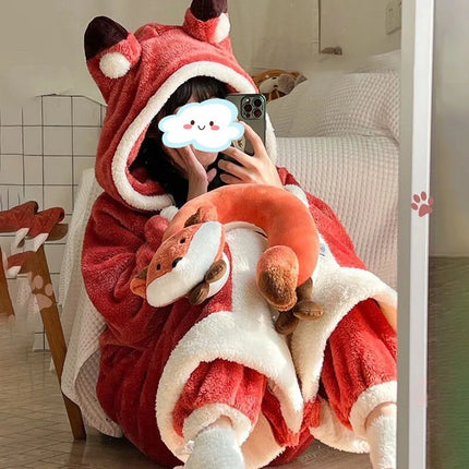 Cute Dinosaur Hooded Plush Onesie Pajamas Loose Thick Winter Warm Sleepwear Animal Cosplay Costume Outfits
