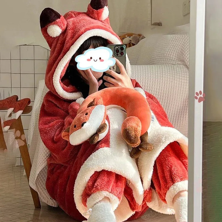 Cute Dinosaur Hooded Plush Onesie Pajamas Loose Thick Winter Warm Sleepwear Animal Cosplay Costume Outfits