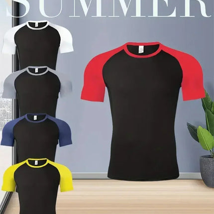 EVERLAST Camicia da Compressione da Uomo + Pantaloncini Sportivi 2 in 1 Set da 2 Pezzi per Il Tempo Libero Respiro Manica Corta Sport Jogging Palestra Marchio di Abbigliamento Stampa platinumshop
