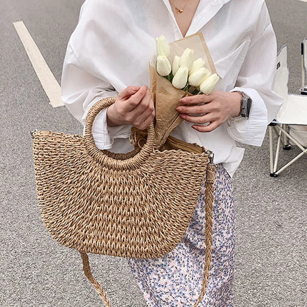 Borse in paglia intrecciata per donna Borsa da viaggio fatta a mano al mare Borsa da spiaggia estiva Nuova borsa a secchiello con manico Shopping Tote Bag Basket Bolsa
