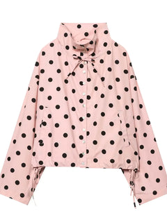 HH Women Spring Loose Jacket Pink Polka Dot Long Sleeve Single Breasted Decoration Jacket Female Fashion Street Style Short Coat