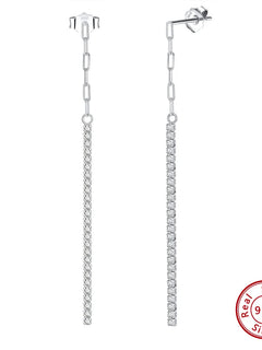 ORSA JEWELS 925 Silver Minimalism Dangle Long Chains Earrings for Women Vintage Cubic Zircon Drop Earings Jewelry Gifts SE111