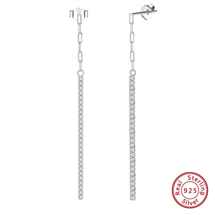 ORSA JEWELS 925 Silver Minimalism Dangle Long Chains Earrings for Women Vintage Cubic Zircon Drop Earings Jewelry Gifts SE111 PlatiNum