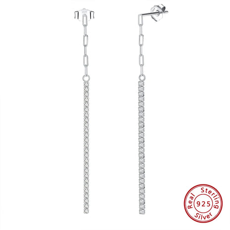 ORSA JEWELS 925 Silver Minimalism Dangle Long Chains Earrings for Women Vintage Cubic Zircon Drop Earings Jewelry Gifts SE111 PlatiNum