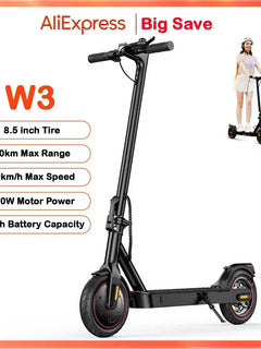 Monopattino Elettrico W3 con Motore da 350W, Batteria 36V10.4Ah, Autonomia 24-34km, Velocità Massima 30km/h, Trazione Posteriore, Pneumatici ad Aria