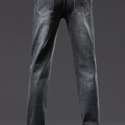 Autumn Men's Business Straight Fit Jeans Vintage Blue Smoke Gray Stretch Trousers Soft Comfortable Fabric Denim Pants Male PlatiNum