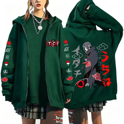 Naruto Uchiha Itachi New Japanese Anime Fashion Y2K Harajuku Men's Trendy Casual Sportswear Men's Couple Style Zip-Up Coat