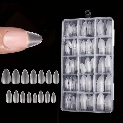 Box of 330 Short Almond Nail Tips - Upgraded Matte Gel Nail Stickers, No File, Pre-Shaped Full Coverage Short Almond Nails