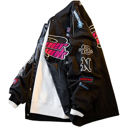 Men's Jacket High Street Vintage Retro Locomotive Baseball Uniform Spring Autumn Loose Single-breasted Embroidered Jackets