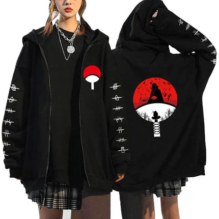 Naruto Anime Zip Up Hoodie Cartoon High School Hooded Men Women Sweatshirts Harajuku Autumn Winter Zipper Pullover Fans Gift Toy