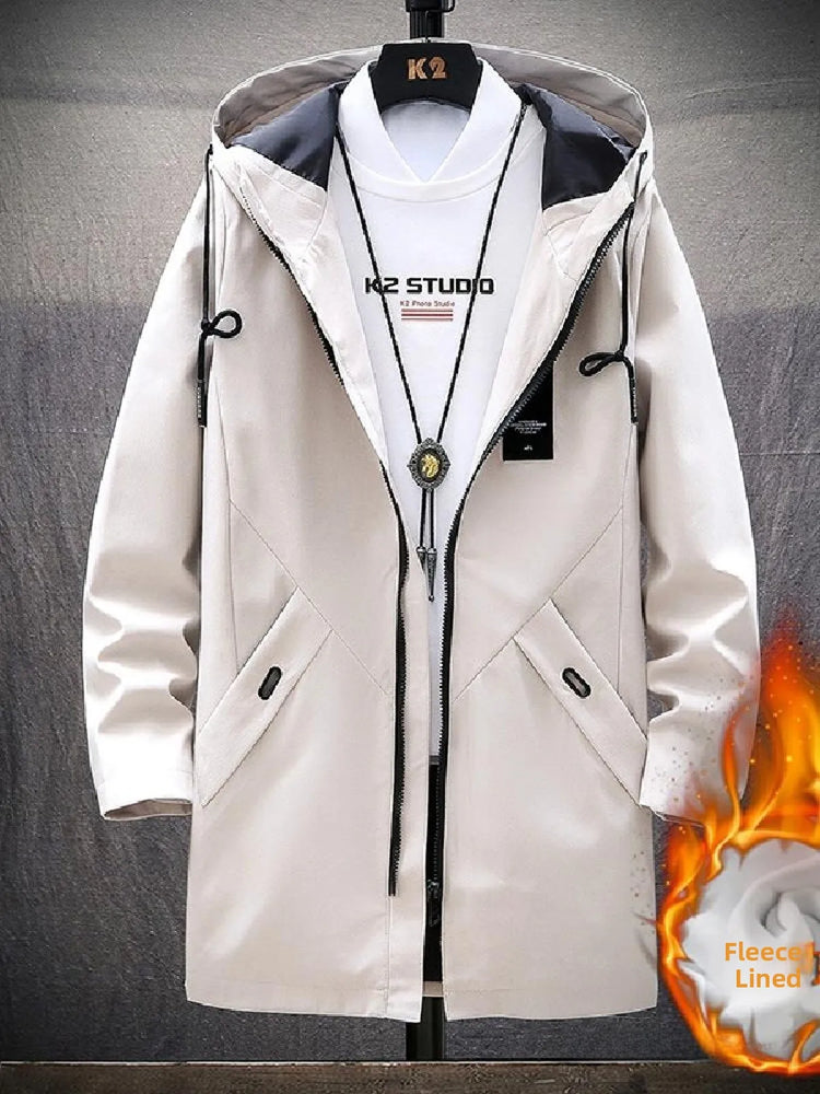 Thickened Fleece Lined Men's Casual Jacket Coat Autumn Winter Outerwear Fashionable Youth Style Zipper Closure Short Length