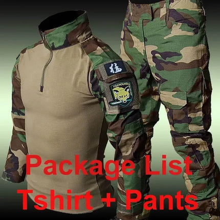 Woodland Tactical Unifirm Mens Sets Outdoor Hunting Training Suits Combat Shirts Ripstop Pants Workwear Clothes Wear-resisting PlatiNum
