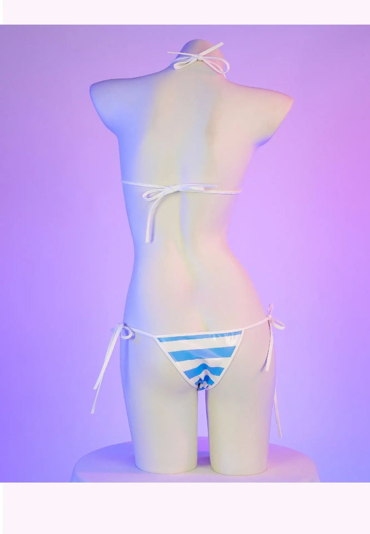 Set bikini in pelle con stampa a strisce classiche Nuovo costume da bagno sexy con fasciatura Costumi da bagno donna Costumi da bagno estivi Costume da bagno taglio alto platinumshop