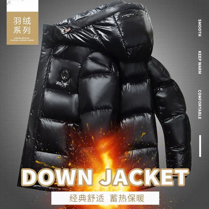 Men Down Jacket 2025 Trendy White Duck Down Thick Cold Proof Warm Hooded Pike Coat Outdoor Casual Winter Zipper Puffer Jacket