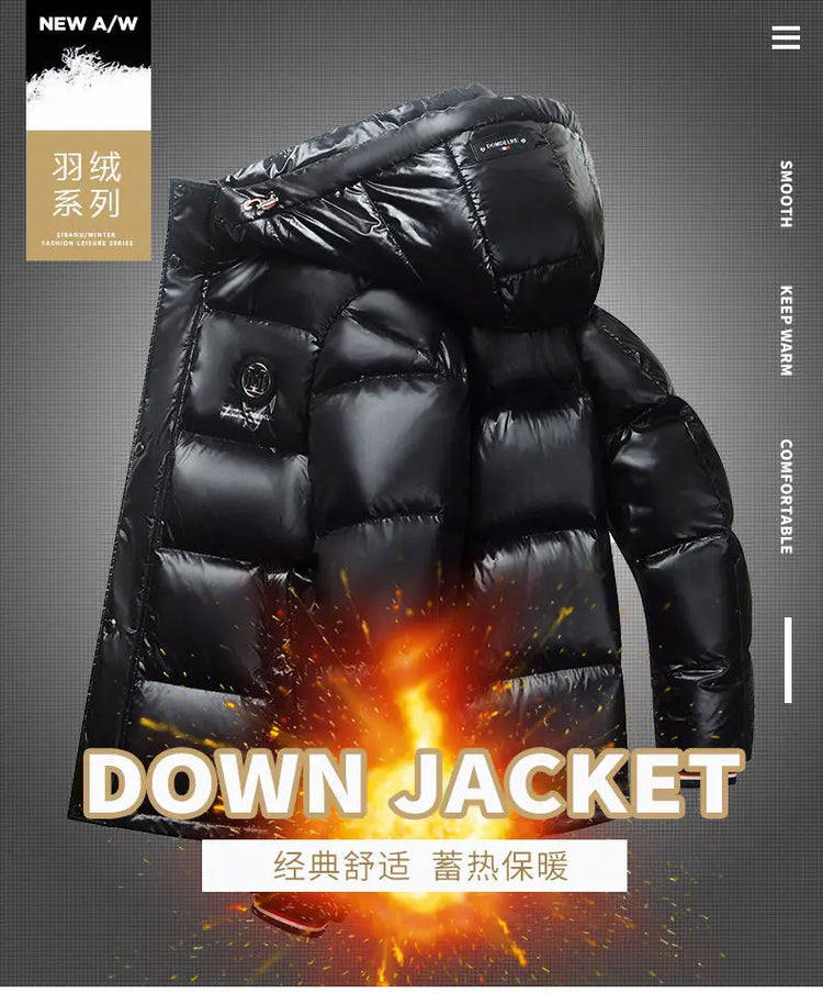 Men Down Jacket 2025 Trendy White Duck Down Thick Cold Proof Warm Hooded Pike Coat Outdoor Casual Winter Zipper Puffer Jacket