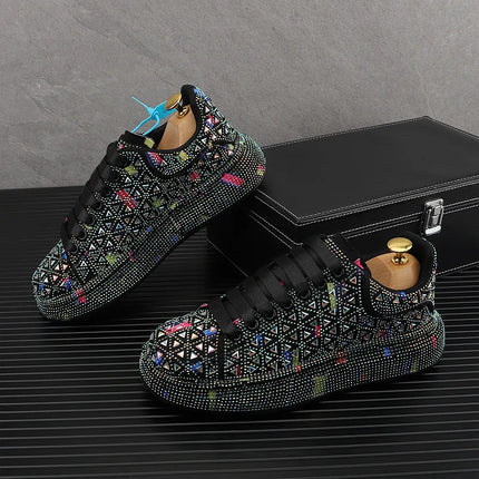 Hot Sale Rhinestone Canvas Shoes Mens Casual Skate Shoes Fashion Street Hip Hop Canvas Sneakers Men Platform Vulcanized Shoes