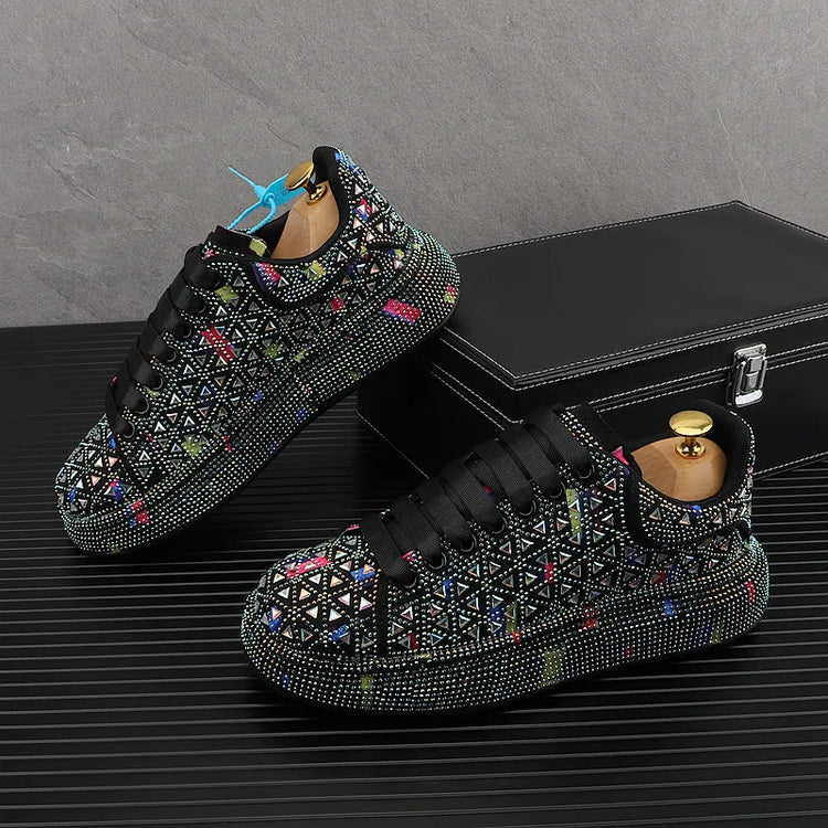 Hot Sale Rhinestone Canvas Shoes Mens Casual Skate Shoes Fashion Street Hip Hop Canvas Sneakers Men Platform Vulcanized Shoes
