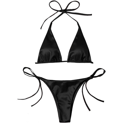 Sexy 13 colori Halter Satin Bikini brasiliano Donna Costumi da bagno Costume da bagno femminile Bikini a due pezzi Bagnante Costume da bagno Swim V4966 platinumshop