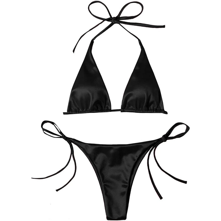 Sexy 13 colori Halter Satin Bikini brasiliano Donna Costumi da bagno Costume da bagno femminile Bikini a due pezzi Bagnante Costume da bagno Swim V4966 platinumshop