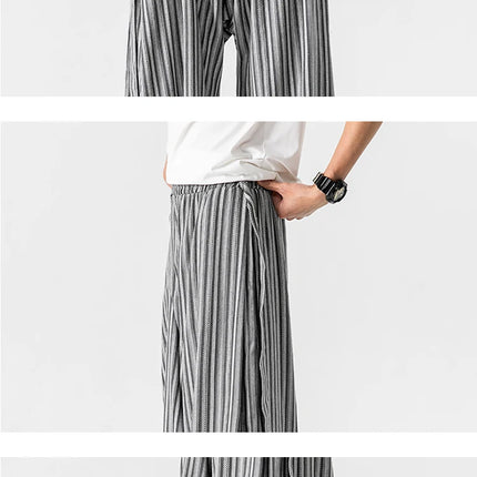 Pantaloni Larghi a Righe da Uomo in Cotone e Lino, Comodi e Traspiranti, Stile Retrò, Moda Casual, Pantaloni Jogger in Stile Nepal