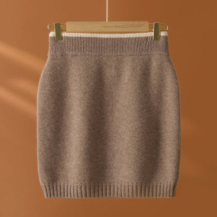 Flat Thickened Hip Hugging Skirt Women's Autumn Winter 100% Merino Wool Knitted Half Skirt Versatile Short Elastic Waist Skirt PlatiNum