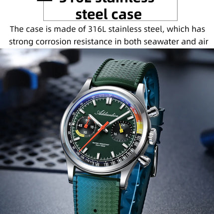 ADDIESDIVE New Men Watch 38mm VK64 Chronograph Fluororubber Luxury Domed Glass BGW9 Luminous 100m Waterproof Quartz Wristwatch