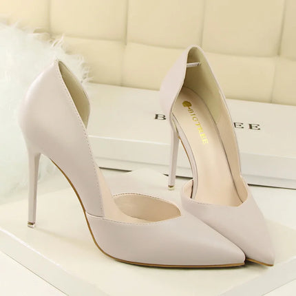 Donne di estate 10.5 centimetri Tacchi Alti Pompe di Pelle Femminile Escarpins Elegante Dolce Giallo Rosa Stiletto Della Signora Tacchi Da Sposa Scarpe Cave